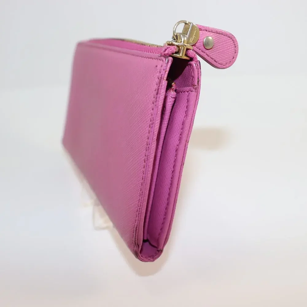 Salvatore Ferragamo Pink Leather Zip Wallet with Bow – Made in‎ Italy